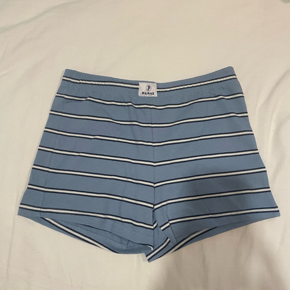Parke x Maggie and Emma Women's Blue Striped Shorts (new never worn)